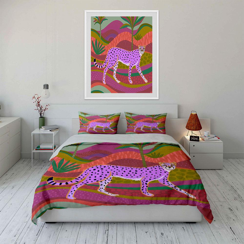 Colorful Cheetah Tropical Design Bedding Duvet Cover Set Duvet Cover Pillowcases (1*Duvet Cover 2*Pillowcases, without duvet insert)
