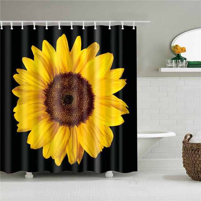 Chinese Style Flower Branch Landscape Shower Curtain 3D Printing Sunflower Bathroom Accessories Sets Waterproof Polyester Screen