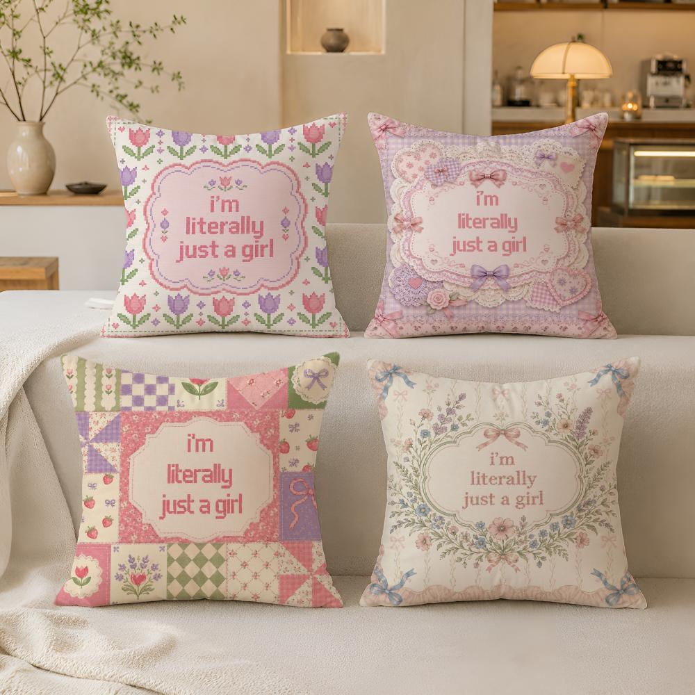 I'M JUST A GIRL Cushion Cover Breathable Organic Short Plush Pillow Case Machine Washable Wrinkle-Resistant Soft Durable