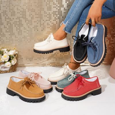 Женские лоферы в британском стиле на шнуровке, осень 2025, новая коллекция, ретро платформа, обувь-маффин больших размеров