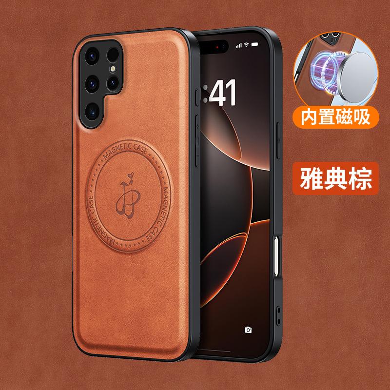 Применимо к Samsung S25Ultra чехол для мобильного телефона с магнитным креплением под кожу A16 кожаный держатель A54 противоударный A35 защитный чехол A23