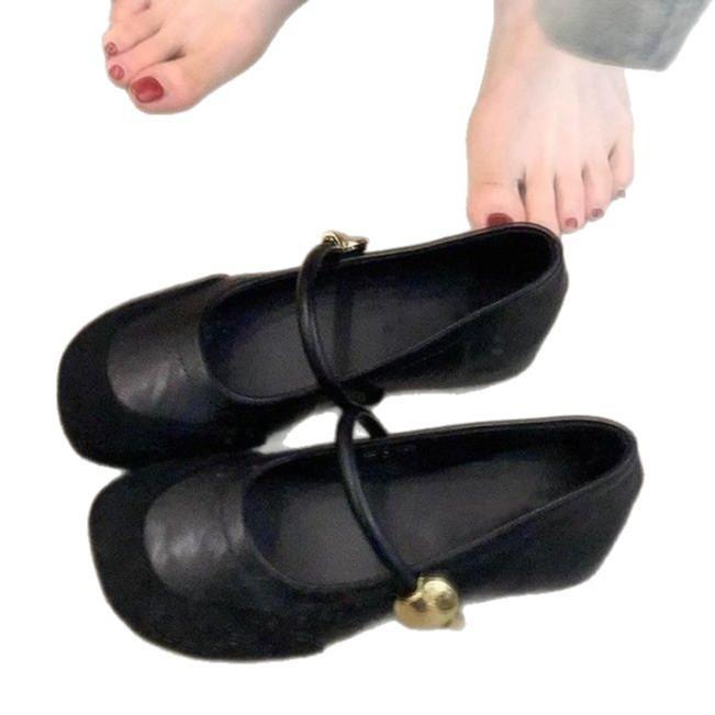 Soft leather version! French retro splicing Mary Jane shoes women's spring and autumn new one-word single shoes with shallow mouth inner height incr