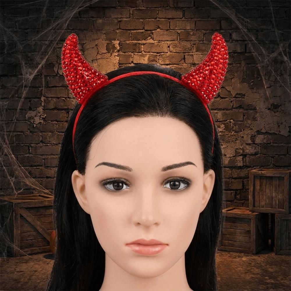 Cloth Halloween Hair Hoop Rhinestone Horn Hairpins Fashion Cow Horn Hairband Friends
