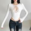 Женская осенне-зимняя новая однотонная сексуальная футболка с длинным рукавом и круглым вырезом