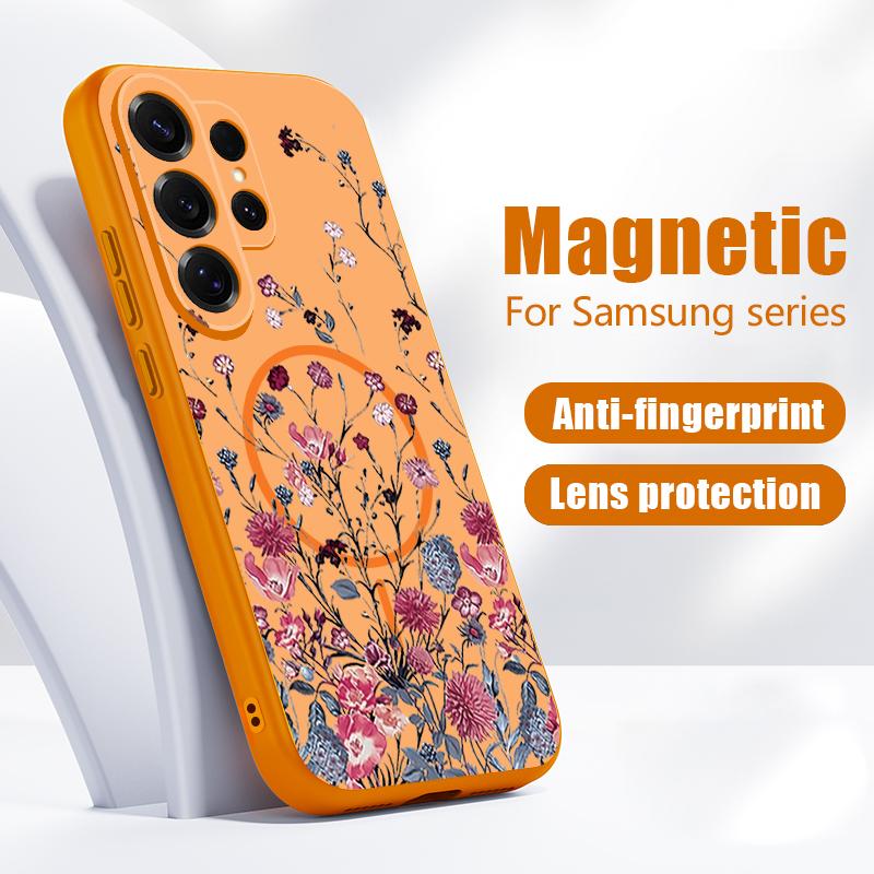 Ретро-чехол с розовым цветочным узором для Samsung Galaxy S26 Ultra S25 Edge S24 Plus S23 FE S22 A54 A55 A56 5G, магнитный, для MagSafe, матовый чехол.