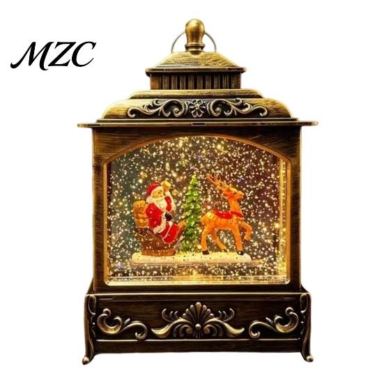 Holiday Tabletop Ornaments Christmas Snow Ball Lantern, Vintage Santa Claus/Tree/Reindeer Water Swirling Lantern Desktop Night Light for Window