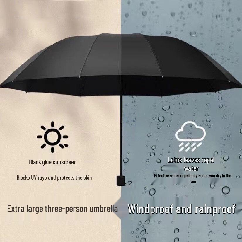 Twelve-Bone Extra-Large Dual-Use Manual Umbrella with Black Glue Sunscreen