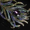 Vintage Peacock Feather Brooch Pin Elegant Lapel Scarf Coat Rhinestone Dress Decor Jewelry Accessory Women Birthday BroochesGift