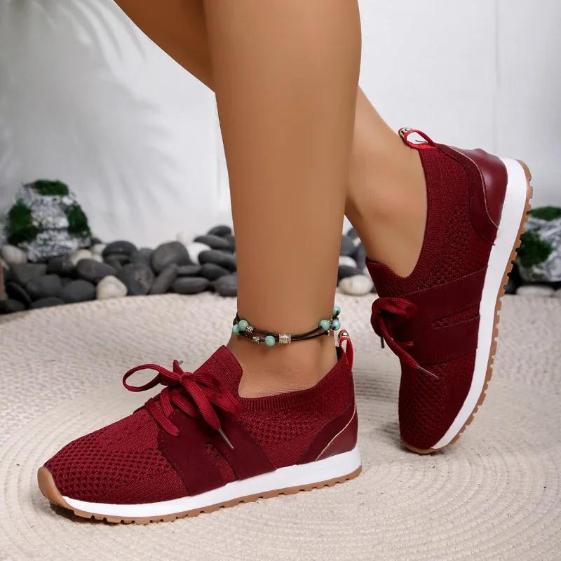 2024 Лидер продаж, женская обувь на шнуровке, вулканизированная, модная, большого размера, женская повседневная обувь, новые сетчатые кроссовки с круглым носком