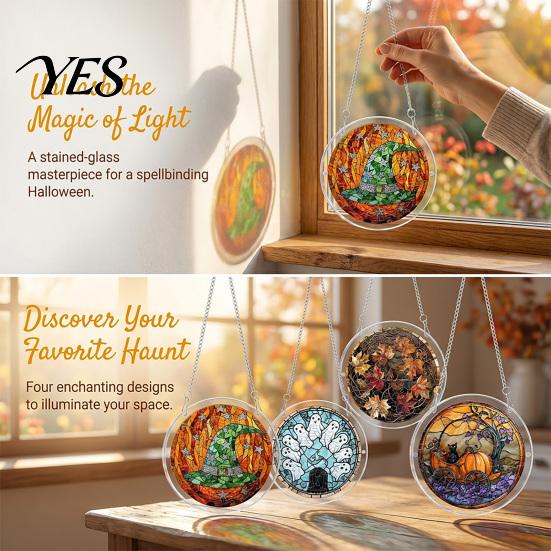 Adult Halloween Activity Acrylic Puzzle Suncatcher Window Hanging,7.87 Inch Sun Catcher Decorative Hanging Decoration Ornament, Ideal for Gifting and