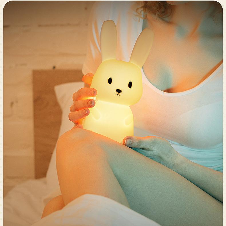 Милый силиконовый ночник с кроликом, китом и кошкой, сенсорный датчик, перезаряжаемая прикроватная лампа для спальни для детей, подарок для ребенка
