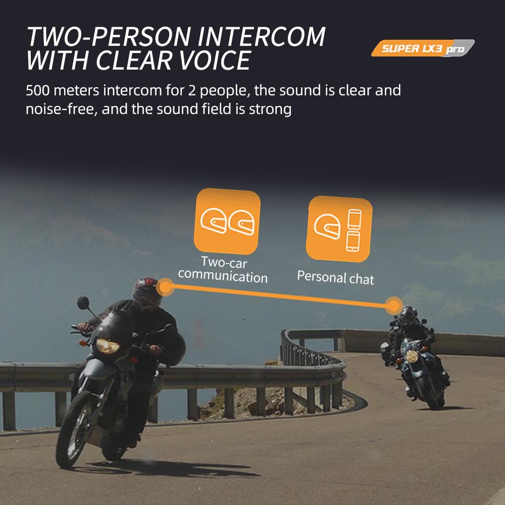 BT31 Гарнитура для мотоциклетного шлема Bluetooth Мото Домофон 500 м для 2 райдеров Домофон Водонепроницаемый IPX6 с аккумулятором 1000 мАч