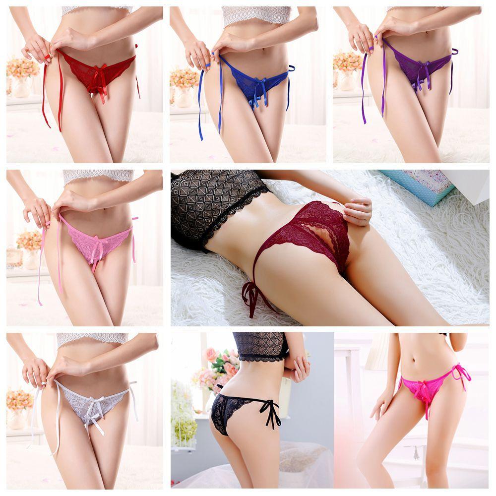 Nightwear Sleepwear Bowknot Lace G-string Crotchless Underwear Open Crotch Sexy Bondage Panties