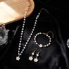 3 Pcs/Set Popular Flower Jewelry Set for Women Elegant Imitation Pearl Beads Chain Necklace&Bracelet Drop Earrings Jewelry Gift