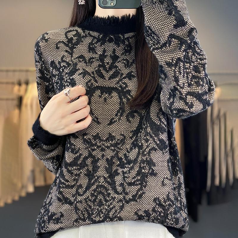 Women's Cashmere Sweater Qinghe Cashmere 50% Wool 50% Mulberry Silk Women's Autumn and Winter Cashmere Pullover Soft and Warm