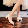 Fashion Single Shoes Thick Heel Dress Mid-heel Shoes French Wedding Shoes Women's 2025 French Bridal Shoes Pearl Daily Wearable Shoes