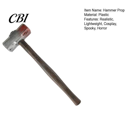 Escape Room Gear Plastic Fake Hammer Prop, Lightweight Sledge for Halloween Costume Role Play Tool Accessory, Spooky Faux Blood Weapon Cosplay, Scary