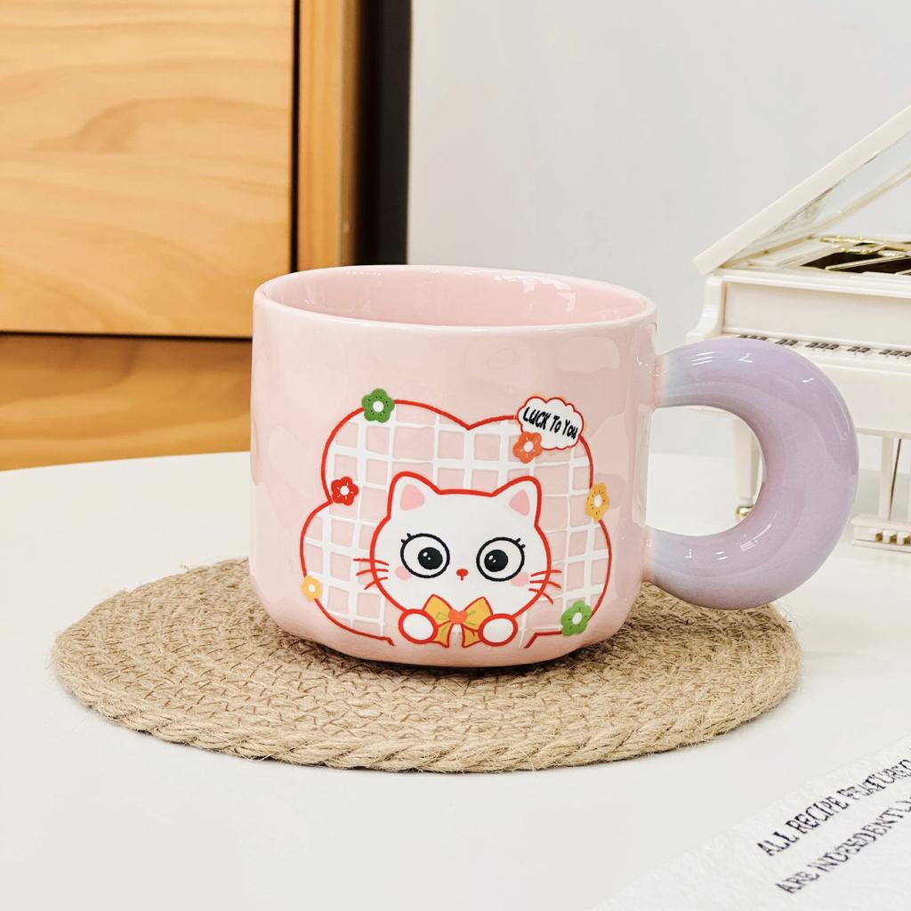 Small Fresh Cat Ceramic Cup for Home Use High Value Cartoon Mug with Cover Spoon Wedding Souvenir Gift Cup
