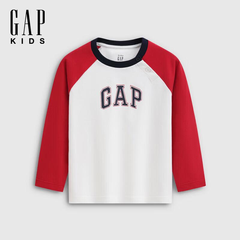 Gap Унисекс детская футболка с принтом логотипа, реглан, с длинным рукавом