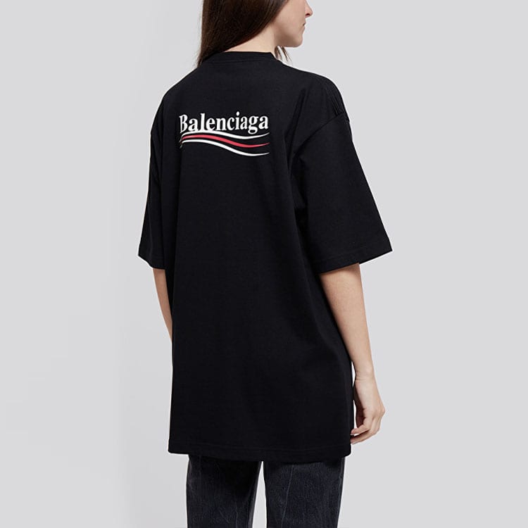 Balenciaga Политическая кампания Весна/Лето 2020 Футболка с рукавами реглан Женская Черная Свободный крой Издание 620941TIV521070