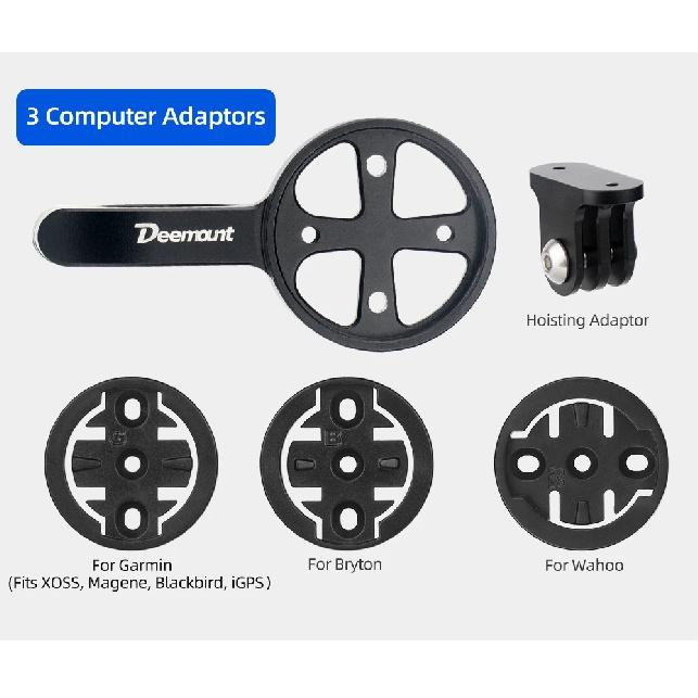 Deemount Bicycle Computer Holder Stand TT Handlebar Speedometer Mount Incl. 3 Adapters for GARMIN Bryton Wahoo Fits GoPro Camera