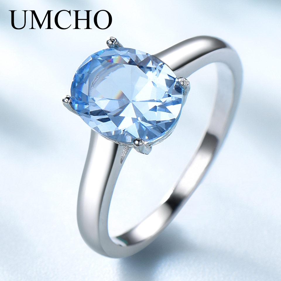 Umcho Небесно-голубой топаз, драгоценный камень, свадебные комплекты ювелирных изделий для женщин, стерлинговое серебро 925 пробы, обручальные кольца, ожерелье, кулон, серьги-клипсы
