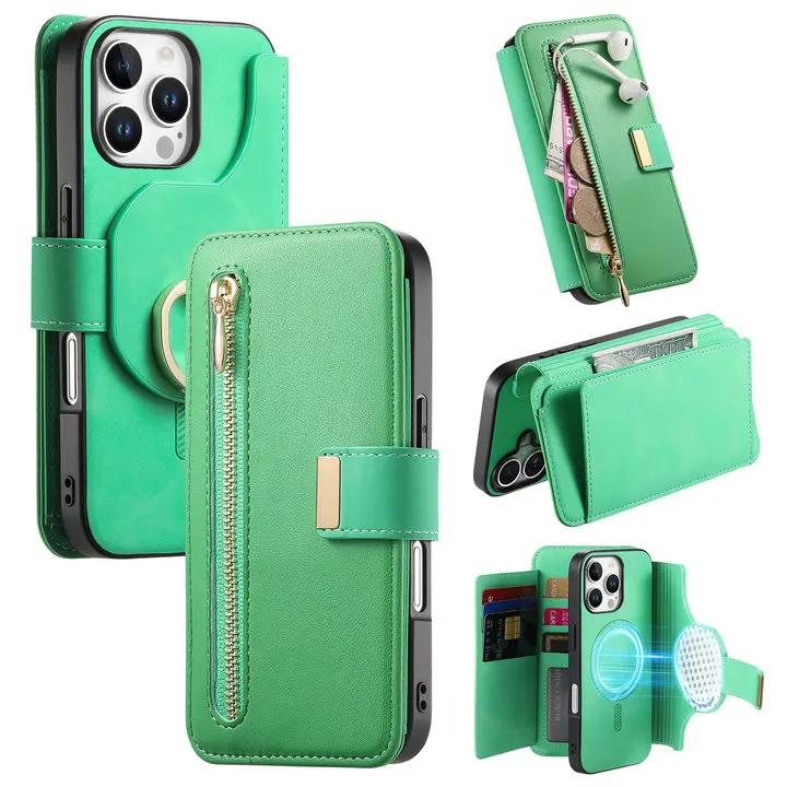 Phone Case For iPhone 17 17E 16E 16 15 14 13 12 11 Pro Max Xs Xr 7 8 Plus SE 2025 2In1 Detachable Leather Zipper Wallet Cover