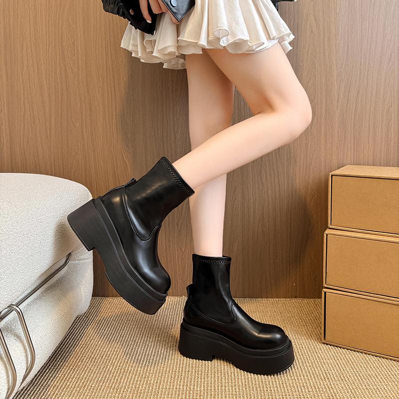 Fashion Platform Thick Bottom Women Ankle Boot Fashion Ruond Toe Slip On Shoes Autumn Winter Women's Mordern Short Booties