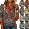 Женский модный и повседневный летний топ в стиле ретро с V-образным вырезом, пэчворком и рукавами три четверти