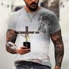 Лев с узором Иисуса 3D-печать Летняя мужская футболка с круглым вырезом