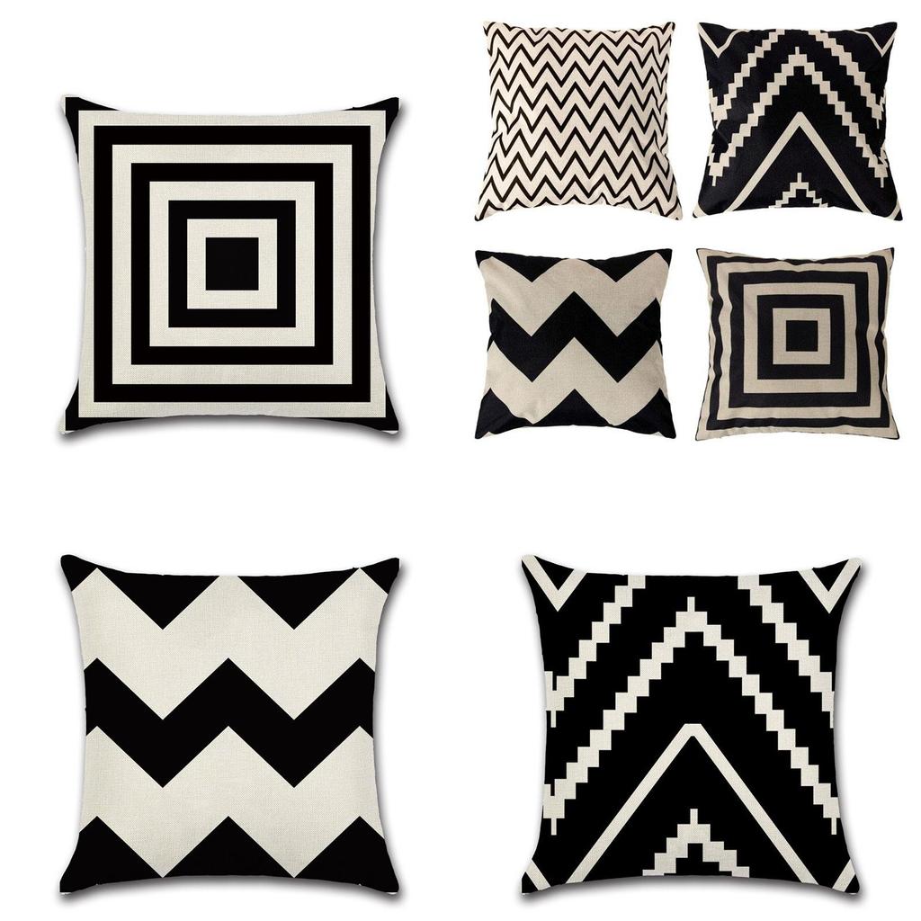 Elegant Black White Geometric Waves Cushion Cover For Home Bed Decoration