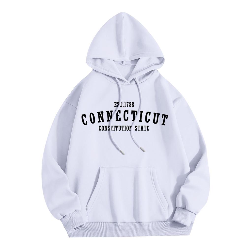 Женская мода O-образный вырез с длинным рукавом и принтом, толстовка с капюшоном