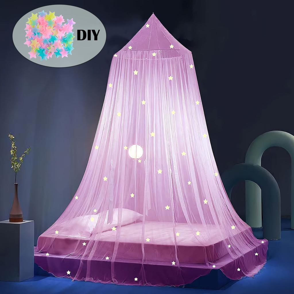 Glow in The Dark Star Bed Canopy Mosquito Net for Double Bed Princess Dome Tent Girls Room Decor Ceiling Hanging Fly Screen