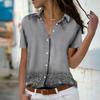 2023 летняя новая модная женская повседневная рубашка на пуговицах с короткими рукавами и v-образным вырезом в синий горошек