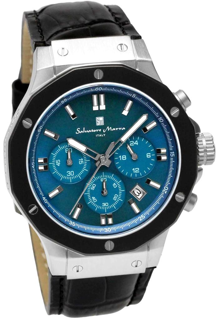 Хронограф 10 ATM водонепроницаемый кожаный ремешок Business 20th Anniversary Limited Model Синий Зеленый Черный [Salvatore Mara] Мужские SM18117-SSBLGR