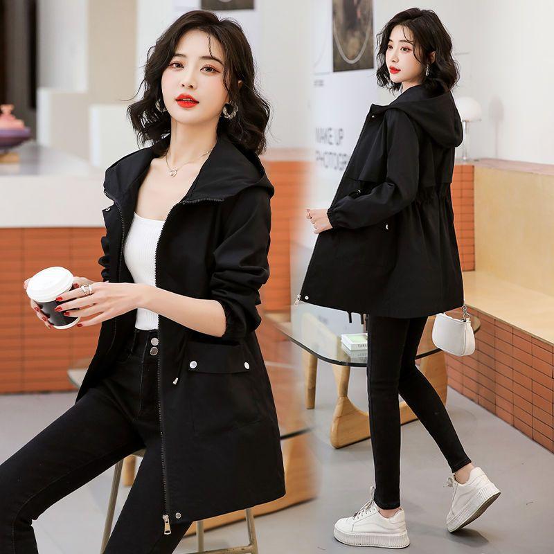Danmo Spring Autumn Korean Trench Coat Women Fashion Slim Hooded Coats Female Windbreaker Casual Outerwear Overcoat Ladies