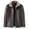 New Leather Jacket for Men with Velvet and Thickening for Middle-aged and Old Men with Fur Integrated Winter Daddy Lapel Warm Leather Jacket