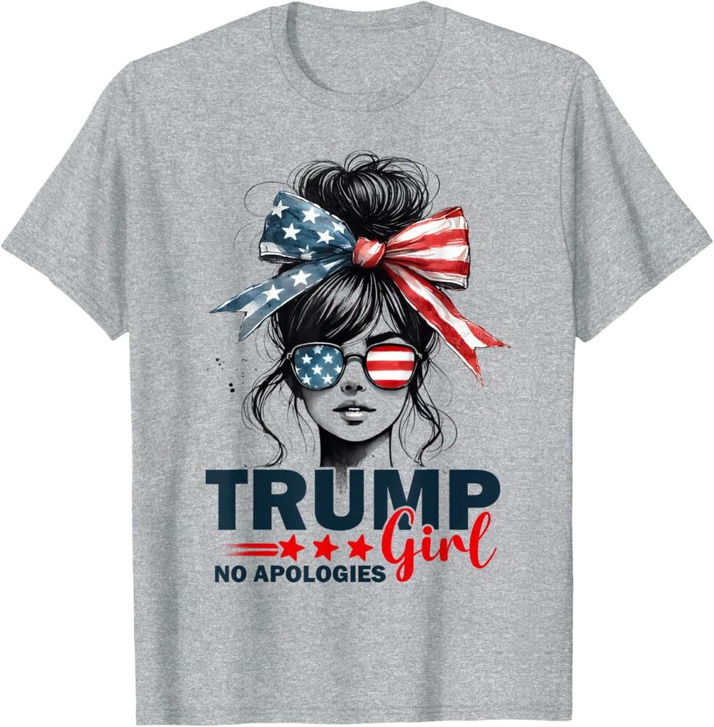Trump Girl No Apologies Messy Bun Sunglasses Trump 2024 USA Unisex T-Shirt