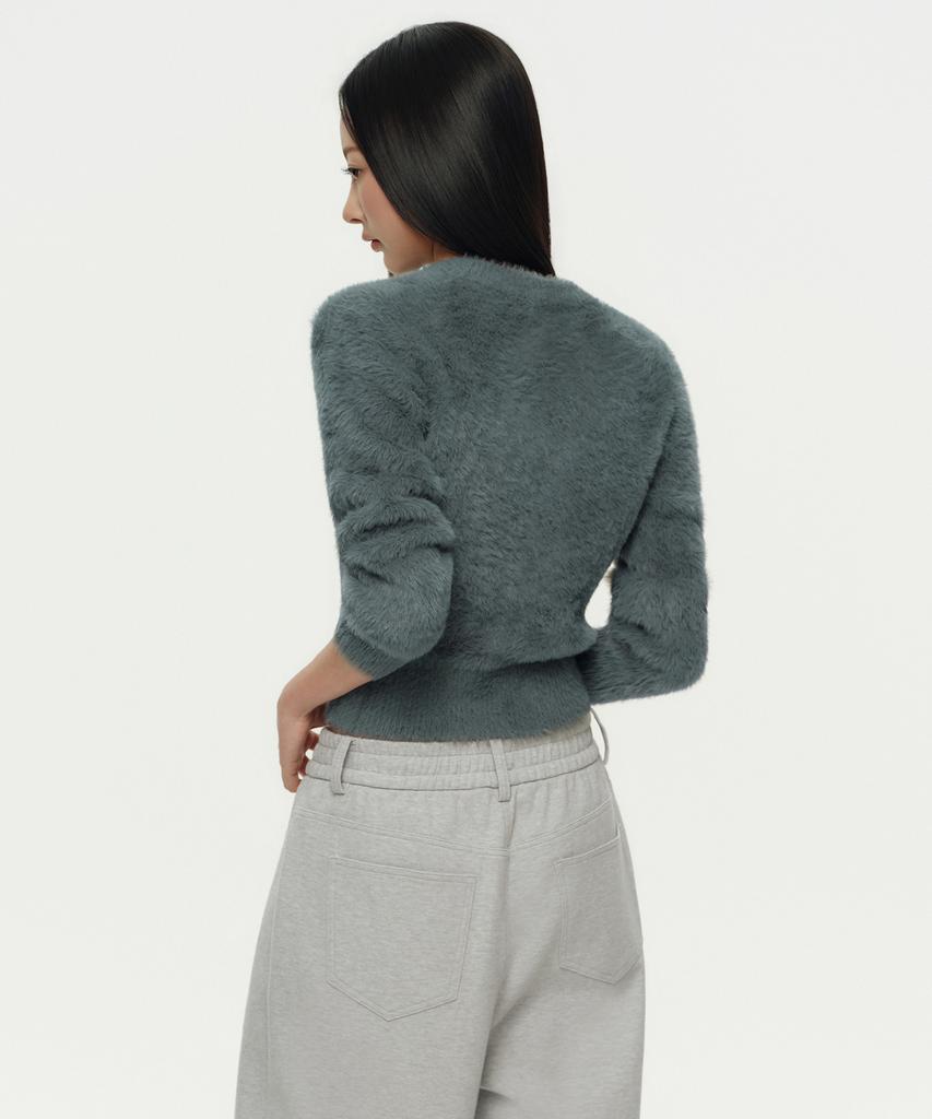 MUSINSA STANDARD WOMAN Women'S Fuzzy Crew Neck Knit [Gray]