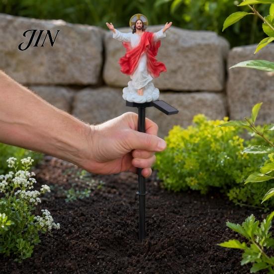 Peaceful Backyard Religious Decor Jesus Statue Solar Light, Garden Outdoor Waterproof Lighted Hand Painted Figures Figurine, Pathway Light for