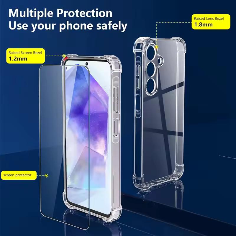 Противоударный силиконовый прозрачный чехол для телефона Samsung Galaxy S25 S24 S23 S21 FE S22 S20 S10 Plus Ultra A73 A55 A54 A53 A35 A14 M36 M54 Чехол с защитой камеры