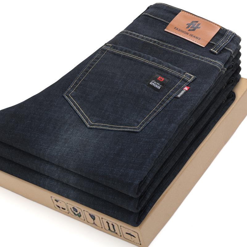 Новые джинсы осень-зима, флисовые утолщенные свободные прямые деловые эластичные повседневные брюки