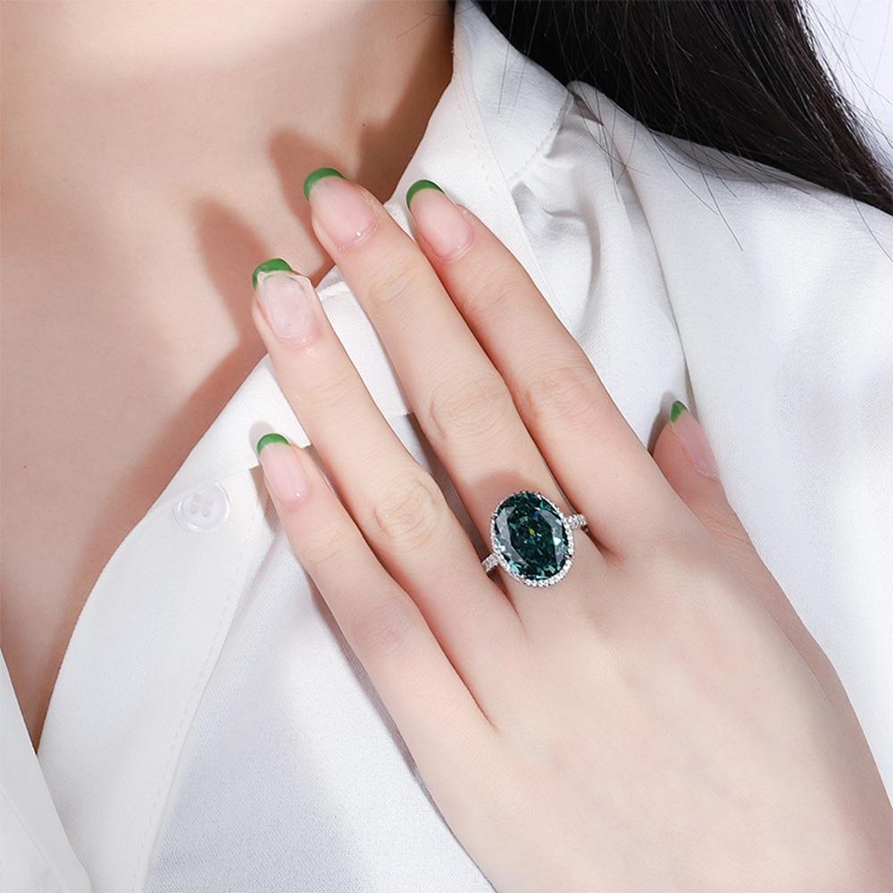 Fashion 18K Gold Plated 12*16MM Fancy Vivid Courndum Ring for Women Engagement Gift 925 Sterling Silver Fine Jewelry