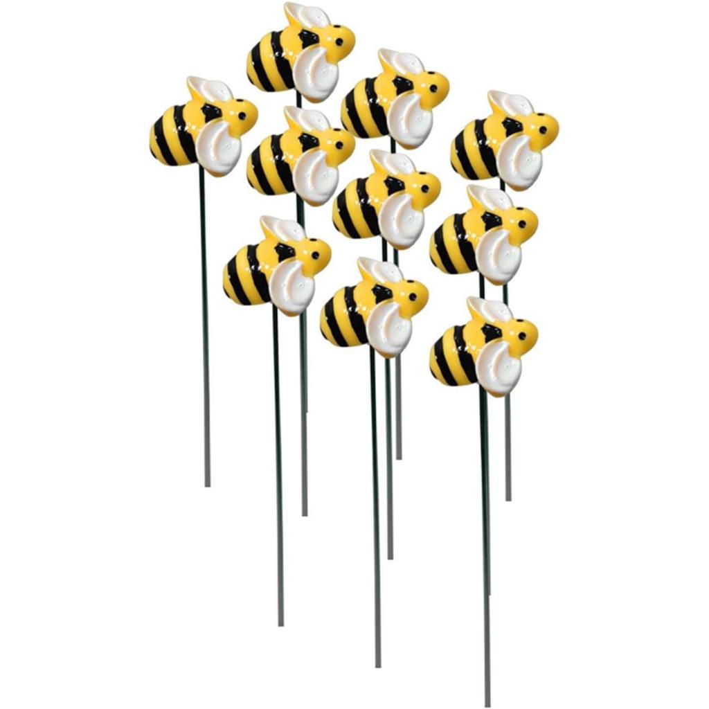 10Pcs Bee Garden Stakes Decor, Metal Yard Art Stakes, Front Yard Art Stick Floral Picks Bumble Bees Garden Stakes Outdoor Lawn Pathway Patio Plant Pot