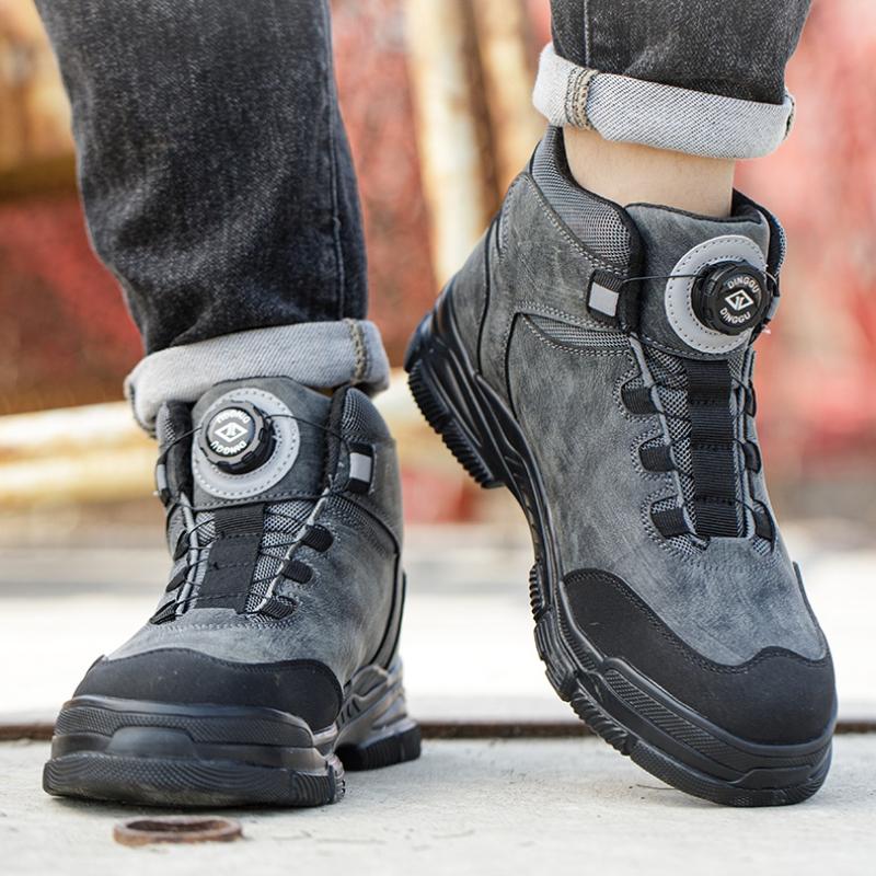 Новые вращающиеся кнопки мужские рабочие ботинки стальной носок защитная обувь защитные ботинки мужские анти проколы анти разбивание защитная обувь