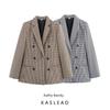 Kaslead Новая женская одежда Мода в западном стиле Двухцветные блейзеры в гусиную лапку с разрезом сзади
