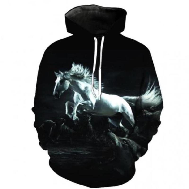 Fashion Hoodies Teen Girls 3D Printed Horse Hooded Sweatshirt Children Hoodie Loose Pullover Autumn Kids Clothes Streetwear