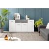 Buffet bas PILVI - 4 portes et 2 tiroirs - Blanc et béton clair - L 162,3 x P 34,2 x H 88,1 cm