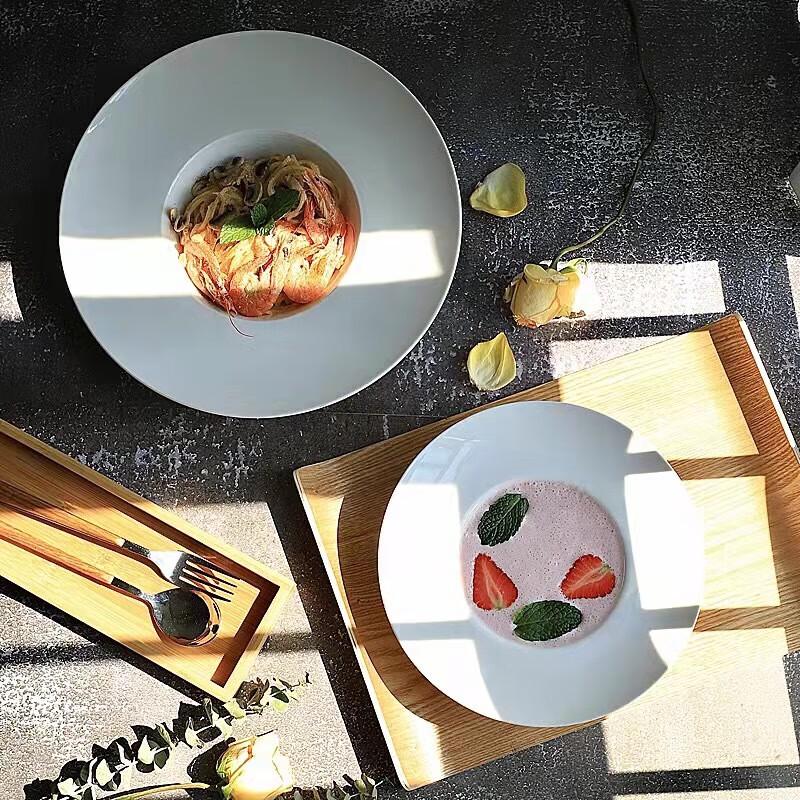 ZISIZ White Ceramic 7-Inch Salad & Pasta Bowl Set