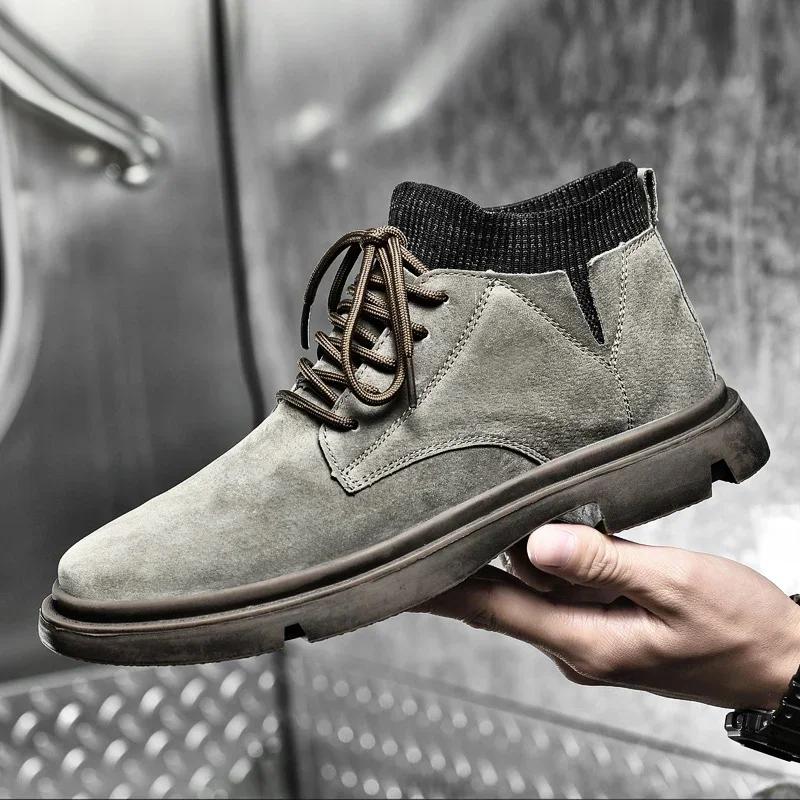 Брендовые мужские ботинки из натуральной кожи, повседневные нескользящие уличные ботинки, роскошные мотоциклетные ботинки, дышащие мужские прогулочные туфли для вождения
